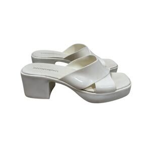 Jeffrey Campbell Sandals Womens 7 Cream Shiny Bubblegum Platform Slide Jelly